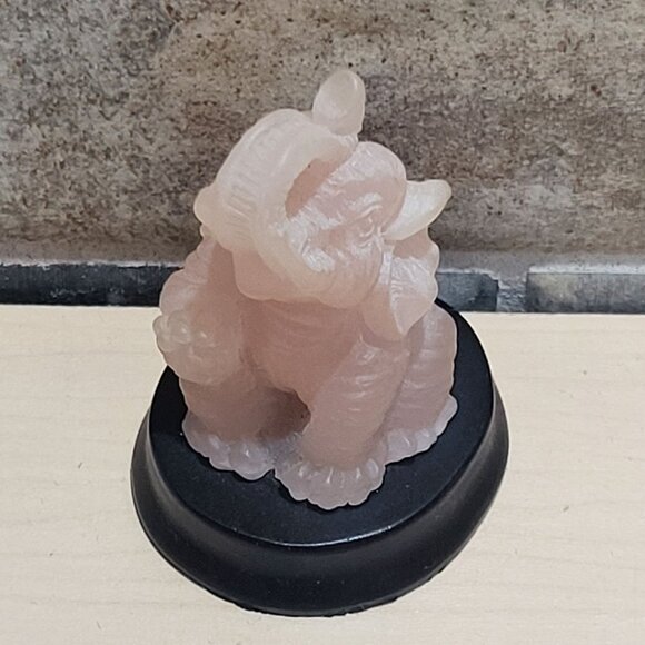 Small Pink Stone Rose Quartz Carved Elephant Statue Trunk Up - Picture 6 of 9